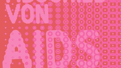 Abschied von AIDS, pink auf rotem Hintergrund
