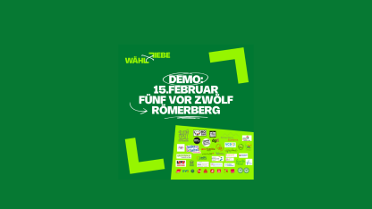 Grüner Hintergrund, Demoaufruf mit Logos aller Unterstützer*innen