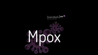 schwarzer Hintergrund, Loverebels Logo, MPOX in weißer Schrift