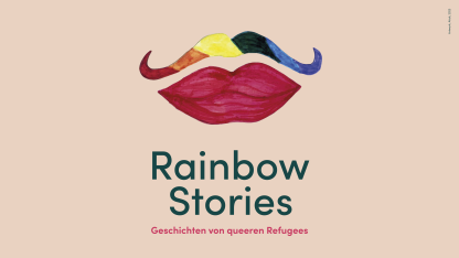 Mund und Schnurrbart gezeichnet in Regenbogenfarben