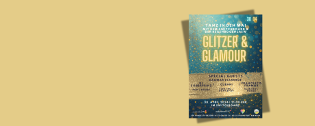 Blau-goldener Hintergrund mit Motto und Datum