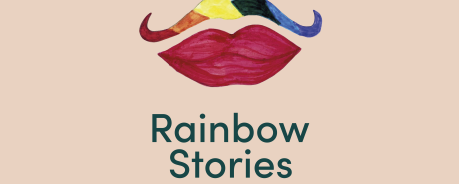 Rainbow Stories Mund und Schnurrbart gezeichnet in Regenbogenfarben