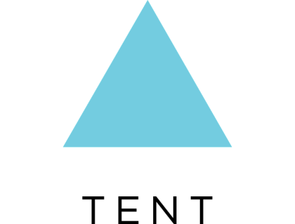 Türkises Dreieck mit TENT-Schriftzug