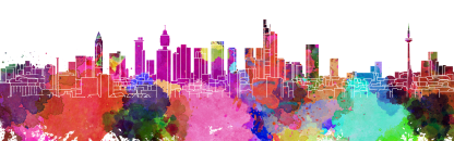 Skyline Frankfurt gezeichnet in Regenbogenfarben