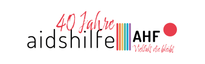 AHF Schriftzug mit Logo "Vielfalt die bleibt" in Regenbogenfarben